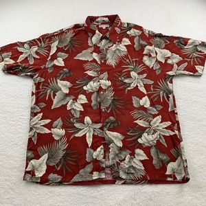 Pierre Cardin Mens Shirt XL Tropical short Sleeves Red color with flores